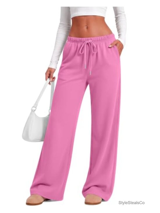 Pants - Womens Baggy Wide Leg Sweatpants Low Rise Drawstring Pockets Oversized Lounge